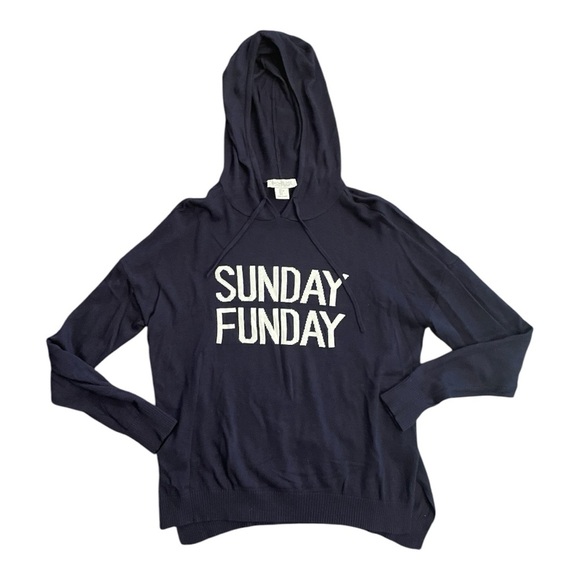 RACHEL ZOE Navy Blue Sunday Funday Cashmere Blend Hooded Pullover Sweater - Picture 2 of 3